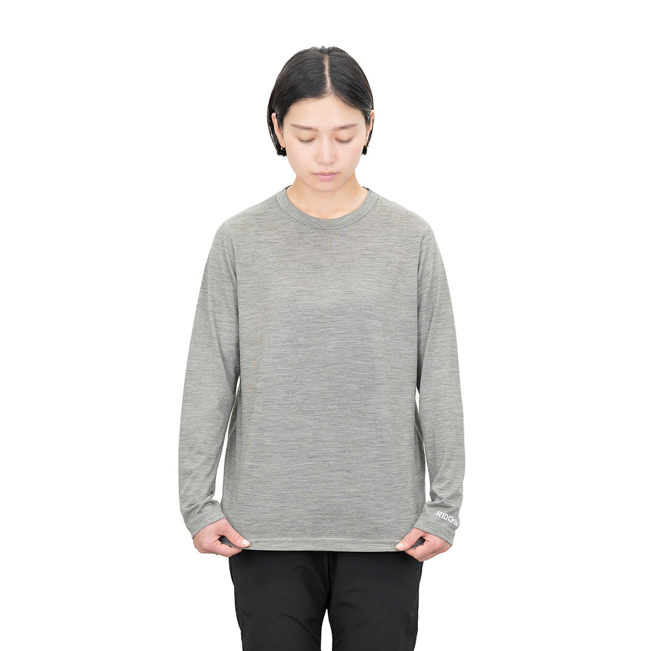 "MERINO BASIC LONG SLEEVE TEE / MICRO BORDER"